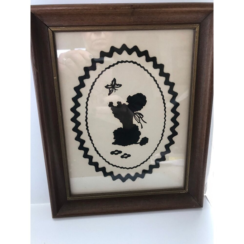 Vintage Handmade Poodle With Butterfly Silhouette Black & White Bric-A-Brac